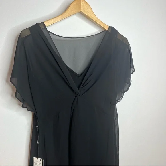 Adrianna Papell Womens XS Black Flutter Sleeve Chiffon Dress High Low Hemline - Picture 7 of 14